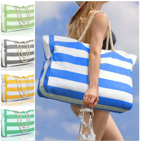 Bolsa Grande Feminina Impermeável para Praia com Zíper e Divisórias - E-books + Frete Grátis