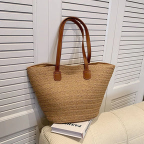 Bolsa Feminina de Luxo Palha com Zíper para Praia - E-books + Frete Grátis