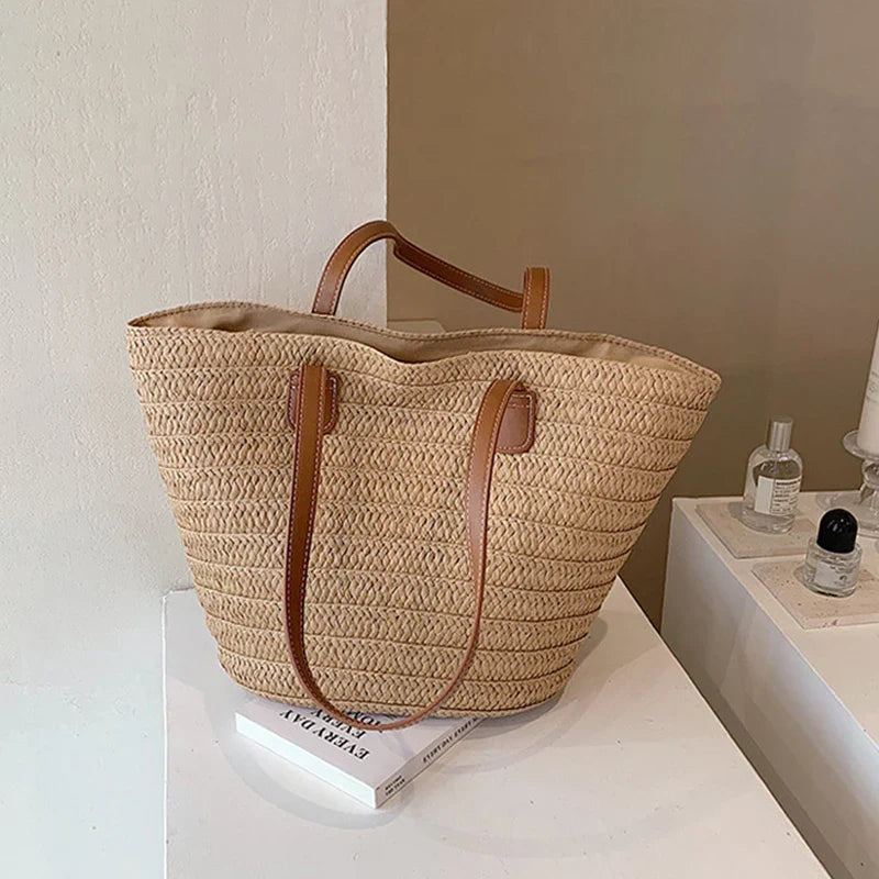 Bolsa Feminina de Luxo Palha com Zíper para Praia - E-books + Frete Grátis