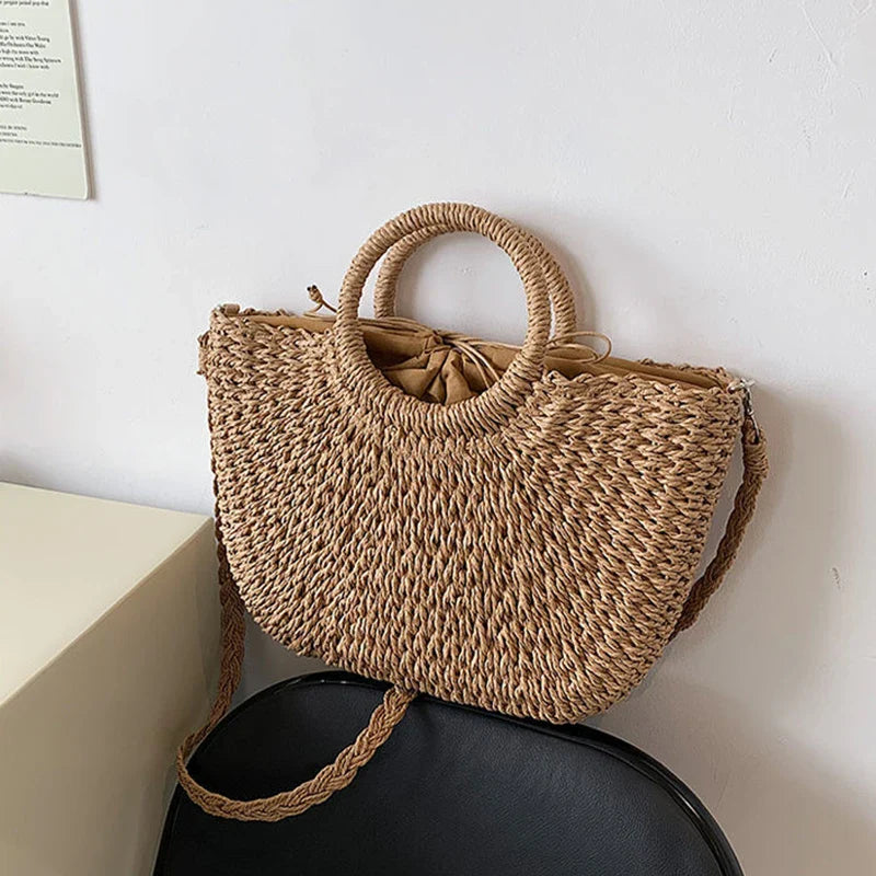 Bolsa Feminina de Palha para Praia com Fechamento Interno tipo Saco - E-books + Frete Grátis